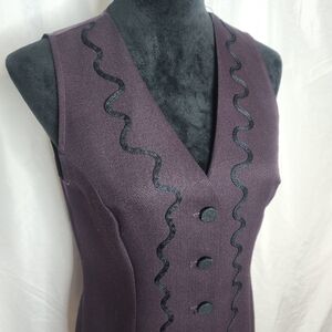 USA Vtg 90s! JAY JACOBS Size 5 Dark Purple‎ Tailored Vest Black Accent Tie Back